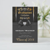 美しい黒および金ゴールドの卒業の招待状 招待状 (スタンド正面)