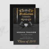 美しい黒および金ゴールドの卒業の招待状 招待状 (正面/裏面)