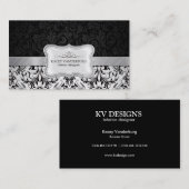 美しい黒く及び白いダマスク織のインテリア・デザイン 名刺 (正面/裏面)