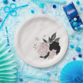 美しい黒とピンクの花大理石 ペーパープレート (パーティー)