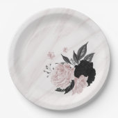 美しい黒とピンクの花大理石 ペーパープレート (正面)