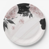 美しい黒とピンクの花大理石 ペーパープレート (正面)