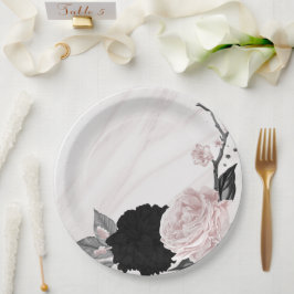 美しい黒とピンクの花大理石 ペーパープレート