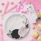 美しい黒とピンクの花大理石 ペーパープレート (パーティー)