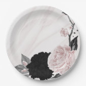 美しい黒とピンクの花大理石 ペーパープレート (正面)