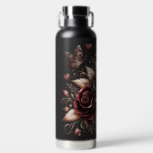 美しい黒とブルゴーニュのバラ ウォーターボトル (正面)
