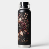美しい黒とブルゴーニュのバラ ウォーターボトル (背面)