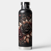 美しい黒とブルゴーニュのバラ ウォーターボトル (左面)