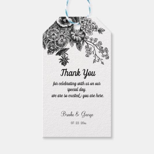 美しい黒と灰色の結婚花 ギフトタグ (正面)