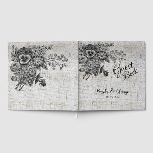 美しい黒と灰色の結婚花 ゲストブック (全面)