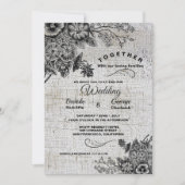 美しい黒と灰色芸術的の花結婚の数 招待状 (正面)