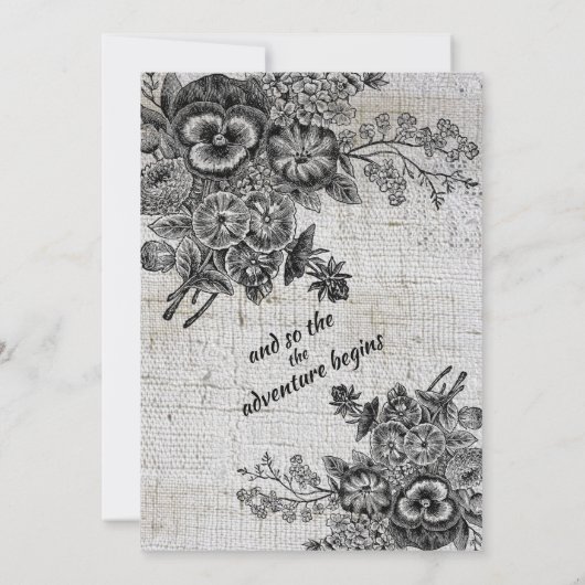 美しい黒と灰色芸術的の花結婚の数 招待状 (裏面)