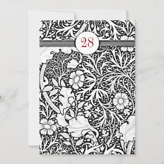美しい黒と白のダマスク誕生日招待状 招待状 (正面)