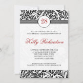 美しい黒と白のダマスク誕生日招待状 招待状 (裏面)