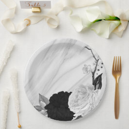 美しい黒と白の花大理石 ペーパープレート