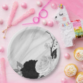 美しい黒と白の花大理石 ペーパープレート (パーティー)