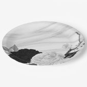 美しい黒と白の花大理石 ペーパープレート (アングル)