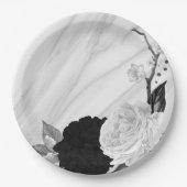 美しい黒と白の花大理石 ペーパープレート (正面)