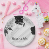 美しい黒と白の花大理石 ペーパープレート (パーティー)