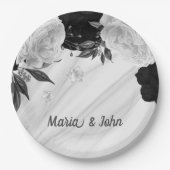 美しい黒と白の花大理石 ペーパープレート (正面)