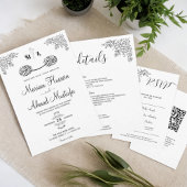 美しい黒と白の花柄のイスラム教ニカーフォーマルウェディング 招待状