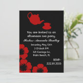 美しい黒と赤のティーパーティー招待状 招待状 (スタンド正面)