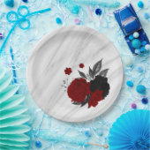 美しい黒と赤の花大理石 ペーパープレート (パーティー)