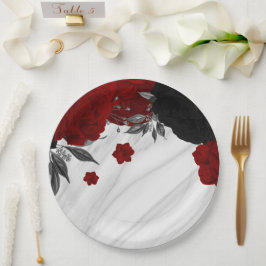 美しい黒と赤の花大理石 ペーパープレート