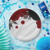 美しい黒と赤の花大理石 ペーパープレート (パーティー)