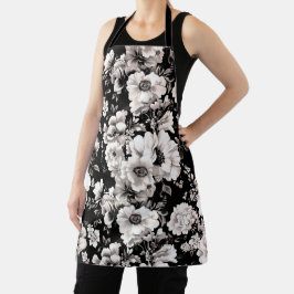 美しい黒と軽いセピア色のトーンフローラ エプロン