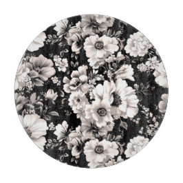 美しい黒と軽いセピア色のトーンフローラ カッティングボード