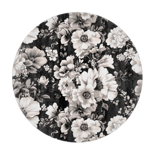 美しい黒と軽いセピア色のトーンフローラ カッティングボード (正面)