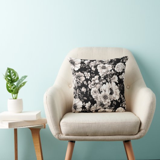 美しい黒と軽いセピア色のトーンフローラ クッション (椅子)