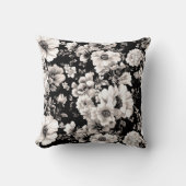 美しい黒と軽いセピア色のトーンフローラ クッション (正面)