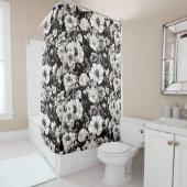 美しい黒と軽いセピア色のトーンフローラ シャワーカーテン (インサイチュ)