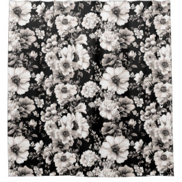 美しい黒と軽いセピア色のトーンフローラ シャワーカーテン