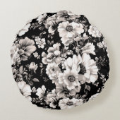 美しい黒と軽いセピア色のトーンフローラ ラウンドクッション (裏面)