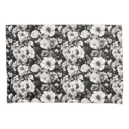 美しい黒と軽いセピア色のトーンフローラ 枕カバー