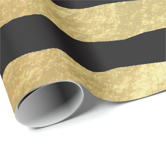 美しい黒と金の箔のストライプ ラッピングペーパー (ロールコーナー)