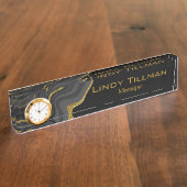 美しい黒と金ゴールドとグレーの大理石 デスクネームプレート (側面)