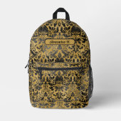 美しい黒と金ゴールドのガラス プリントバックパック (正面)