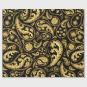 美しい黒と金ゴールドのペイズリーパターン ラッピングペーパー (フラット)