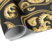 美しい黒と金ゴールドのペイズリーパターン ラッピングペーパー (ロールコーナー)