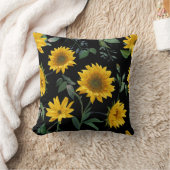 美しい黒と黄色のひまわりフローラ クッション (ブランケット)