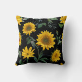 美しい黒と黄色のひまわりフローラ クッション (裏面)