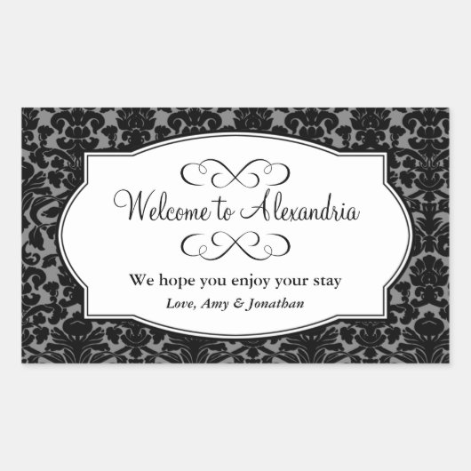 美しい黒のダマスクパターンの町の抱き枕 長方形シール (正面)