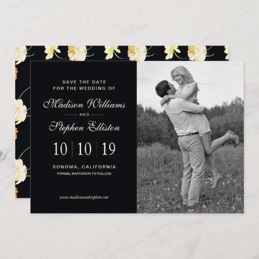 美しい黒のフローラ – 日付を保存 セーブザデート (正面/裏面)