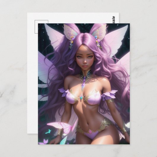 美しい黒の女の子妖精の茶色の肌の紫色の髪 ポストカード (正面/裏面)