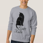 美しい黒の座った猫の「Cats Rule」テキスト付き スウェットシャツ (正面)