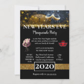 美しい黒の新年イブパーティー 招待状 (正面)